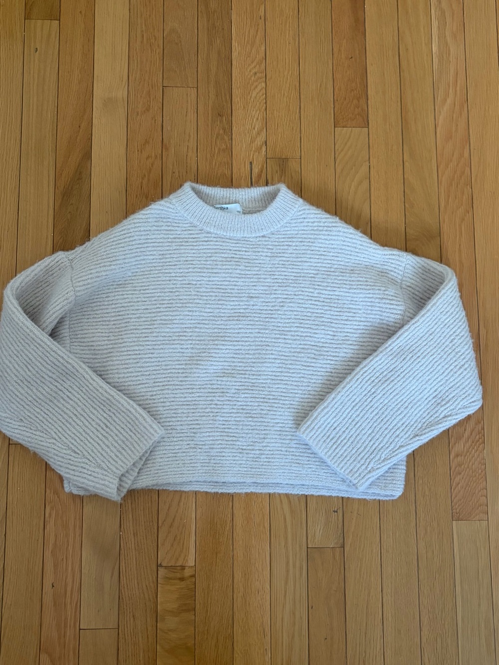 Bershka Ribbed Crewneck Sweater - Light Cream